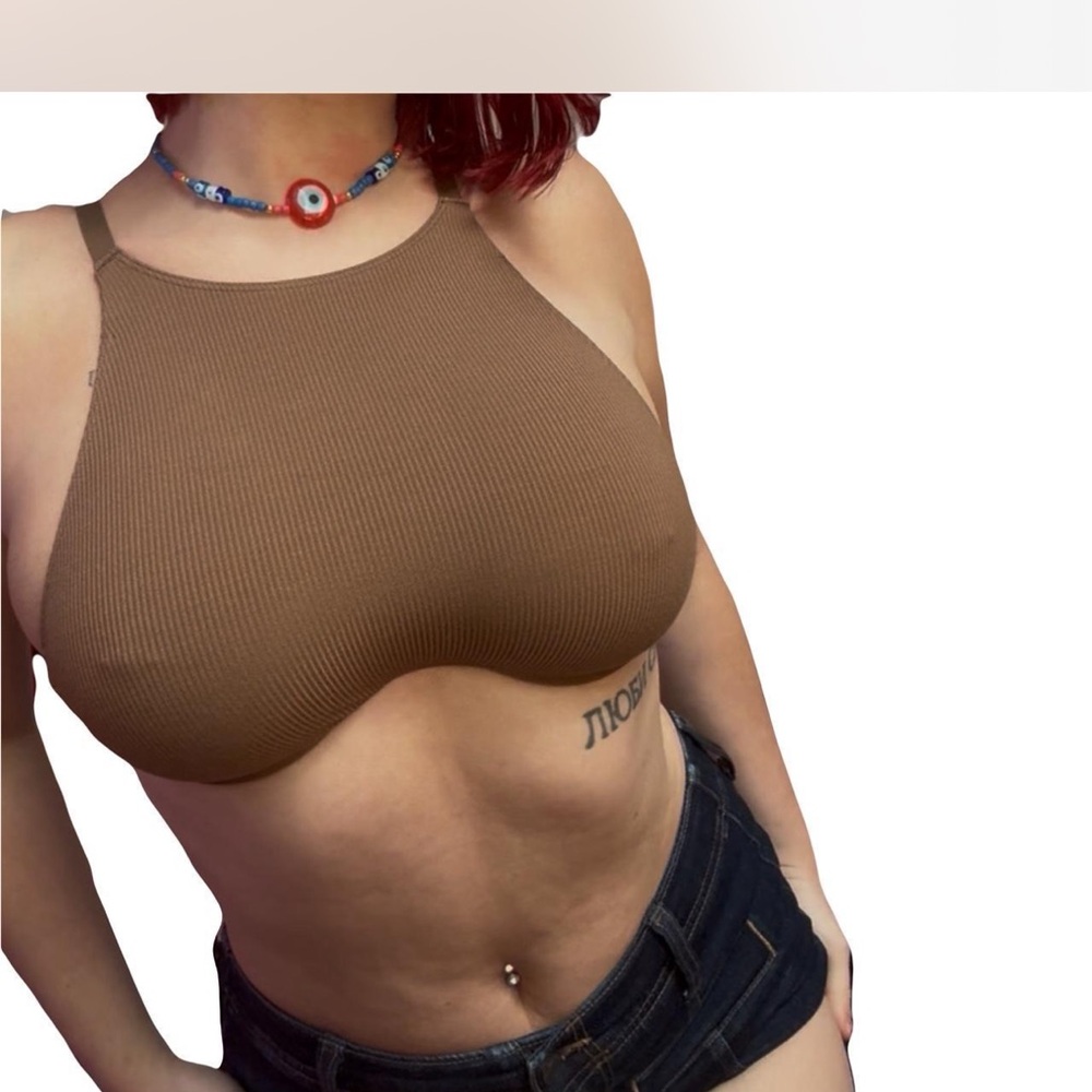Brown Ribbed Crop Top - Picture 2 of 2